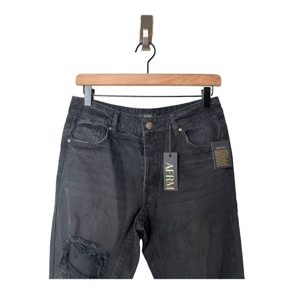 AFRM Black Cyrus Super High Rise Distressed Ripped Jeans Style ARVB021405 - Picture 4 of 11